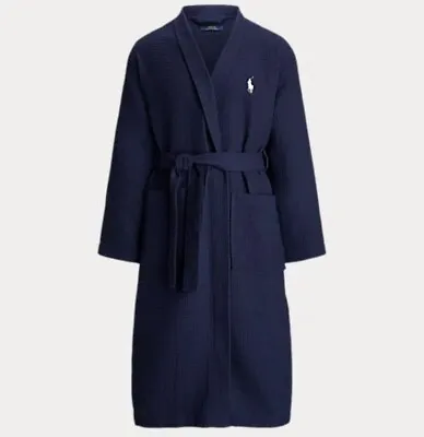 Classic Ralph Lauren Mens Navy Blue Cotton Waffle Robe Dressing Gown XL RRP £150 • £89.90