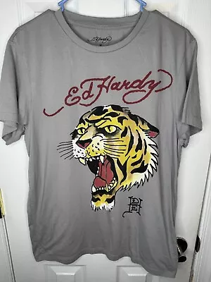 Vintage Style Ed Hardy Tiger Shirt Tattoo Mens Size M Gray Graphic Tee • $19