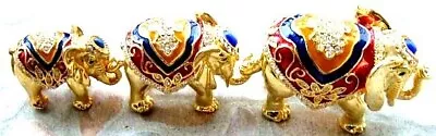 Bejeweled 3 Elephant Family Set Hinged Metal Enameled Rhinestone Trinket Box • $39