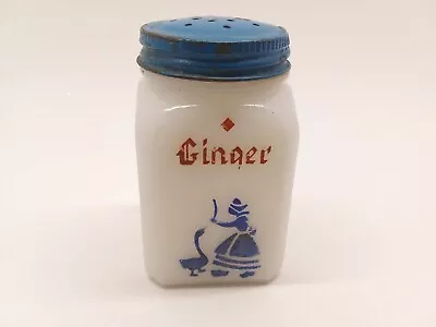 Vintage Milk Glass Spice Jar Ginger Dutch Girl W Goose USA Frank Tea & Spice  • $14.99