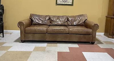 RH Restoration Hardware Lancaster Leather Deep Seat Sofa W/ Down-Filled Cushions • $4495