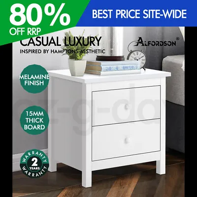 ALFORDSON Bedside Table Hamptons Nightstand Storage Side End 2 Drawers White • $69.95