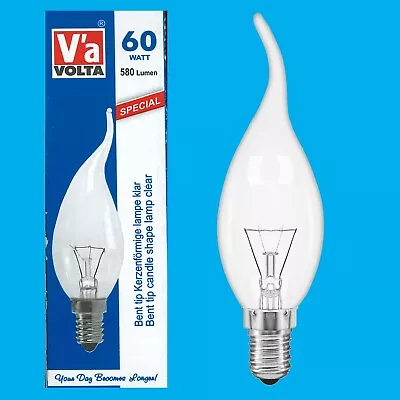 10x 60W Volta Clear Bent Tip Candle Light Bulb SES E14 Small Edison Screw • £10.99