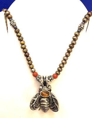 Mignon Faget 925 Sterling Silver Pearl Coral Citrine Hive Bee Pendant Necklace • $382.50