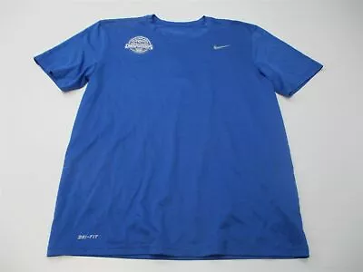 NIKE Men's Size L DRI FIT Crew Neck Blue Youth Soccer Championships T-Shirt • $7.99