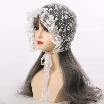 Victorian Maid Bonnet Lady's Cap Lace Up Cap Cosplay Lolita Lace Floral Hat • $19.99