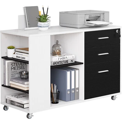 $96.99 • Buy Mobile Wood File Cabinet 3 Drawer Lateral Filing Cabinet With Wheels Home Office