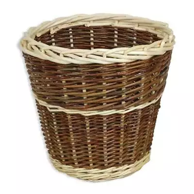 Wicker Waste Paper Bin Rustic Brown Round Basket Woven Willow Office Study • £18