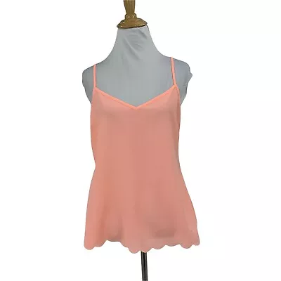 E By Eloise Lila Cami Tank Size S Coral Anthropologie Scalloped Hem Low Back Top • $29.70