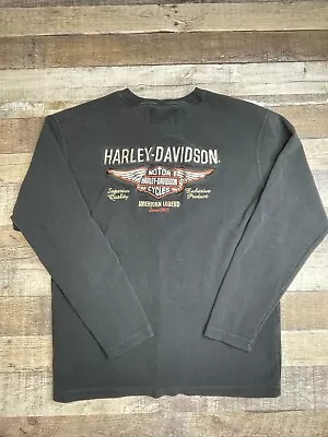 Harley Davidson Men M Henley Shirt Mechanic Garage Big Logo Biker Black Tag L • $22.99