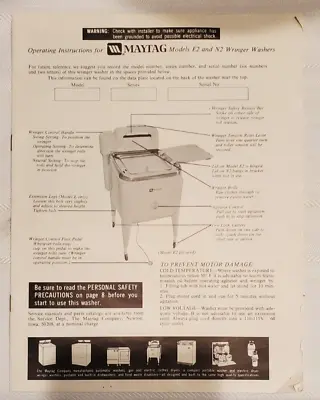 Vintage MAYTAG Operating Instructions For Models E2 & N2 Wringer Washers • $9.99