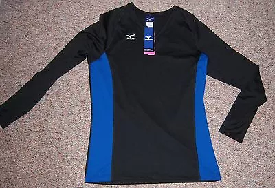 MIZUNO Black Blue DryLite Long Sleeve Volleyball Stretch Top Shirt Large NWT • $24