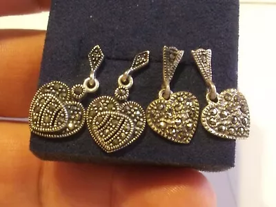 925 A Sterling Silver+925 Mo Sterling Marcasite Heart Dangle Earrings Lot • $13.99