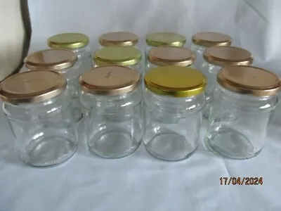 TWELVE Previously Used 1 Lb Glass Honey Jars With Gold Coloured Screw Top Lids • £12.50