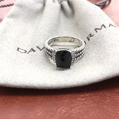 David Yurman Sterling Silver Petite Black Onyx & Diamond Wheaton Ring Size 8 • $160