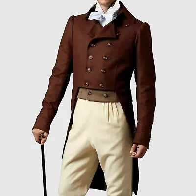 New Men British Pattern Military Brown Wool Pride & Prejudice Tailcoat • £177