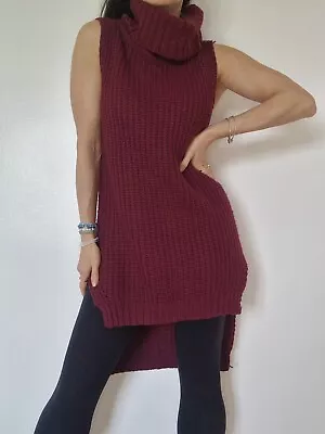 Hi Low Sleeveless Roll Neck Knitted Top Jumper Size S M Good For 6 8 10 12 • £6