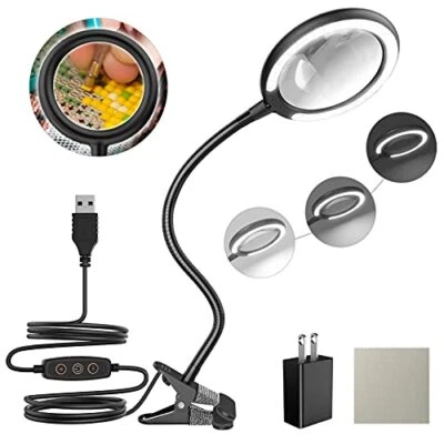 $38.97 • Buy LED Magnifying Lamp With Clamp, Raweao 3X Lighted Hands Free Magnifying Glass 