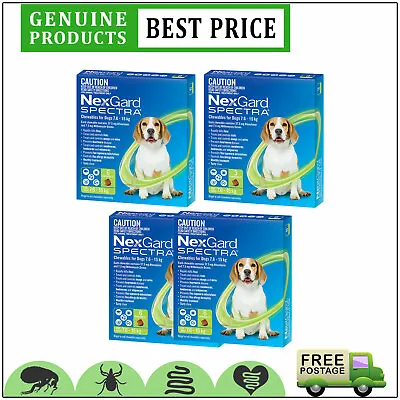 Nexgard Spectra Flea Worms Protection For Dogs 7.6 To 15 Kg 3612 Doses GREEN • $93.92