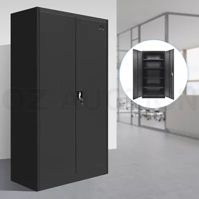 185cm Steel Filing Cabinet Office Home Stationary Lockable Storage Cupboard BK • $289.95