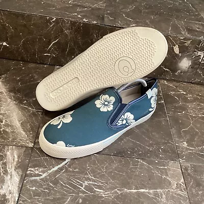 Coach Mens Size 10 D Slip On Casual Loafers Driving Shoes Blue White Flowers NEW • $84.99