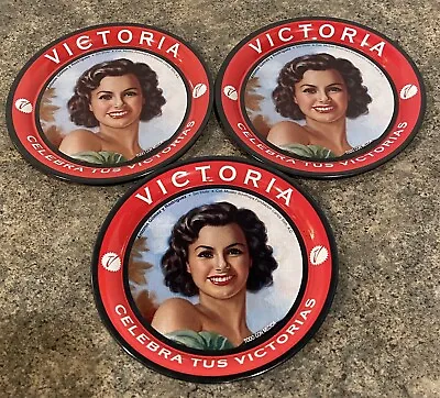 Retro Victoria Beer Tin Coasters Set Of Three 4 1/4” Diameter VGC • $18
