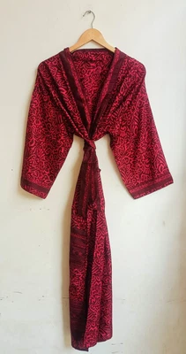 $57.37 • Buy Indian Maroon Silk Floral Silk Kimonos Bath Robe Women's Clothing Silk Kimono AU