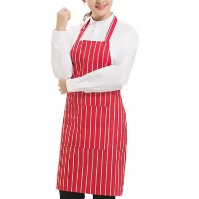 Striped Chef Aprons Check Cotton Butcher Cooking Kitchen Catering BBQ Bib Pocket • $7.82