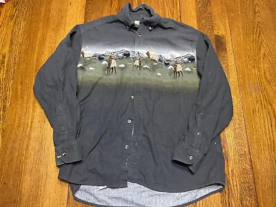 VTG Cabelas Deerskin Soft Chamois Duck Hunting Wrap Around Print Shirt XL D3 • $22.99