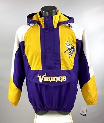 Vikings Jacket Minnesota Starter Hooded Half Zip Pullover Jacket S L • $135