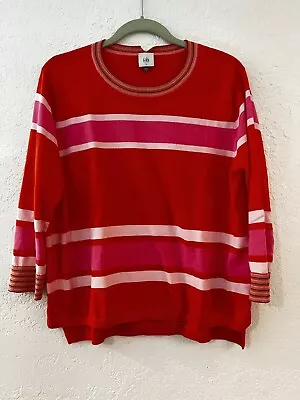 Cabi Cadet Pullover #6168 Red Pink White Stripe Size Large Was $119 • $22