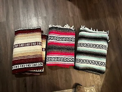 Woven Western Camp Blanket Aztec Indian Striped Horse Throw Pink Green Brown Lot • $49.99