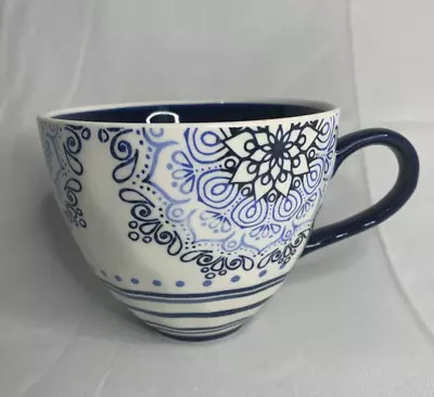 Potters Studio Coffee Mug Blue Colorful Mandala Design Blue Handle • $9.88