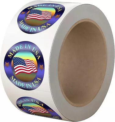  Made In USA  Hologram Flag Labels 1-Inch Round American Flag Stickers 2 Colors • $11.99