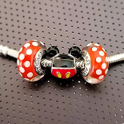 Set Of 3 New Authentic Pandora Charms Mickey Mouse Playful Icon+Murano Polka Dot • $65.99