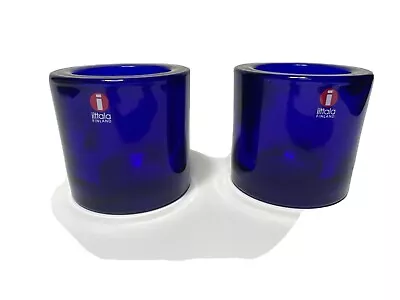 2 Marimekko Finland ~2.5  Cobalt Blue Glass Votive Candle Holders Tealight • $49.99