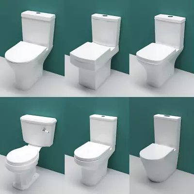 AICA Bathroom  Close Coupled Toilet Pan & Cistern  & Soft Close Seat Ceramic WC • £121.97