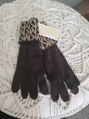 NWT! Michael Kors Knit Gloves MK Signature Logo Brown MSRP $42 • $24.99