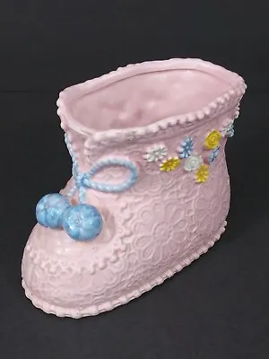 Vintage NAPCO Pink Baby Girl Bootie Hand Painted Ceramic Nursery Planter #8574 • $11.97