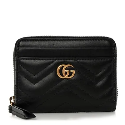 Gucci Calfskin Matelasse GG Marmont Zip Around Card Case Black - Pre Owned • $299