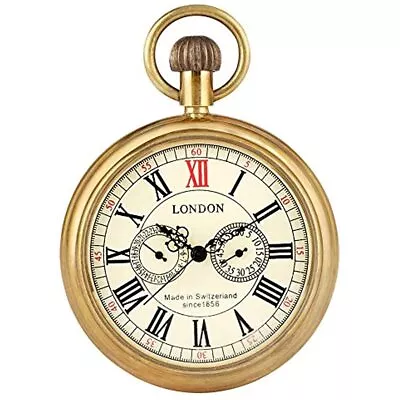 Men's Vintage Hand Wind Mechanical Pocket Watch Chain Brass Open Face Fob Watch • $25.99
