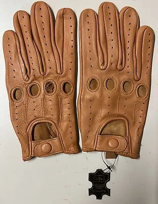 Men's Genuine Leather Driving Gloves With Knuckle Holes Tan • $18.99