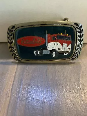 Vintage 1980 Aminco Peterbilt Semi Truck Solid Brass Belt Buckle Enamel • $14.99