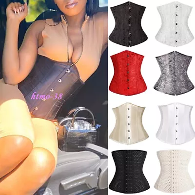 Steel Boned Waist Cincher Lace-Up Underbust Waist Trainer Corset Shaper Basques • £17.99