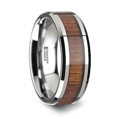 KONA Koa Wood Inlaid Tungsten Carbide Wedding Ring Band Bevels - 4mm - 12mm • $279.99