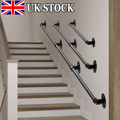 300CM Black Handrail Stair Rail Grab Balustrade Metal Staircase Banister Bar Kit • £28.83