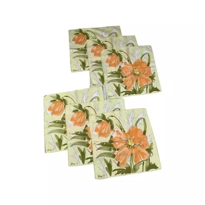 Vera Neumann Ladybug Set Of 6 Fabric Napkins Green Orange Flowers Mid 70s-76 • $40.50