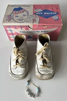 Vintage Wee Walkers Baby Toddler Shoes In Original Box W/Hospital Name Bracelet • $34.45