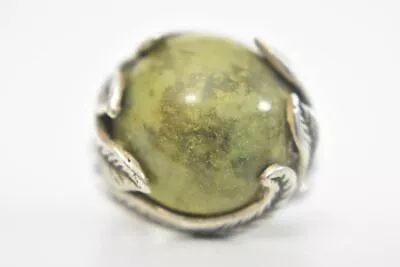 Green Dome Ring Vintage Marble Sterling Silver Size 6.5 • $108