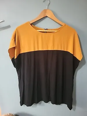 New Look Size 18 Black Mustard Short Sleeve Blouse Top (324/78) • £5